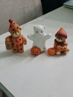 Lucy Halloween Bear and Ghost Figurine Trio - Orange & White